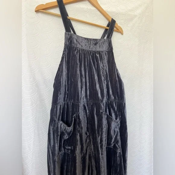NWT Natural Life Medium Dakota Tie Velvet Overalls Jumper Charcoal Wide Leg Boho - Picture 4 of 11